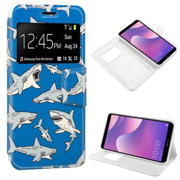 funda flip cover huawei y7 2018 honor 7c dibujos tiburon