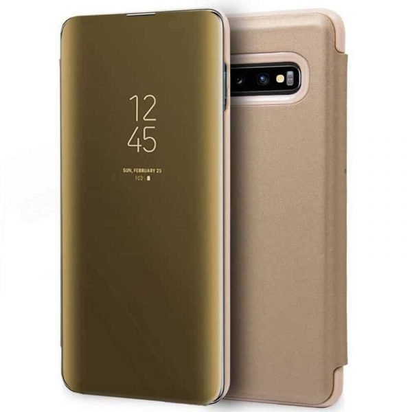 funda flip cover samsung g973 galaxy s10 clear view dorado