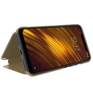 funda flip cover xiaomi pocophone f1 clear view dorado 1