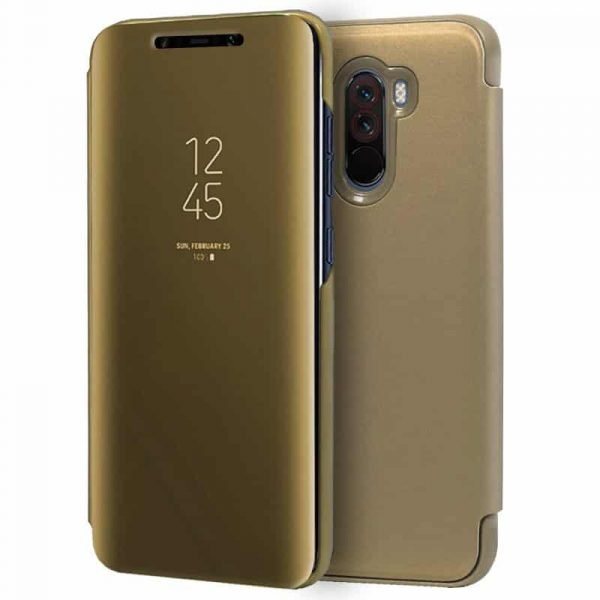 funda flip cover xiaomi pocophone f1 clear view dorado 2