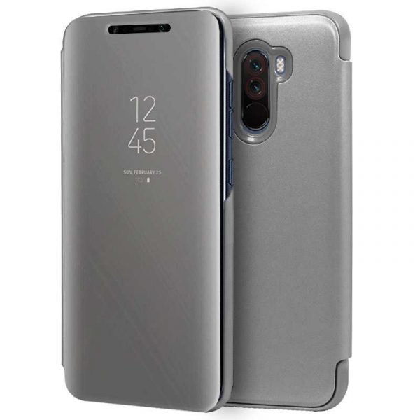 funda flip cover xiaomi pocophone f1 clear view plata