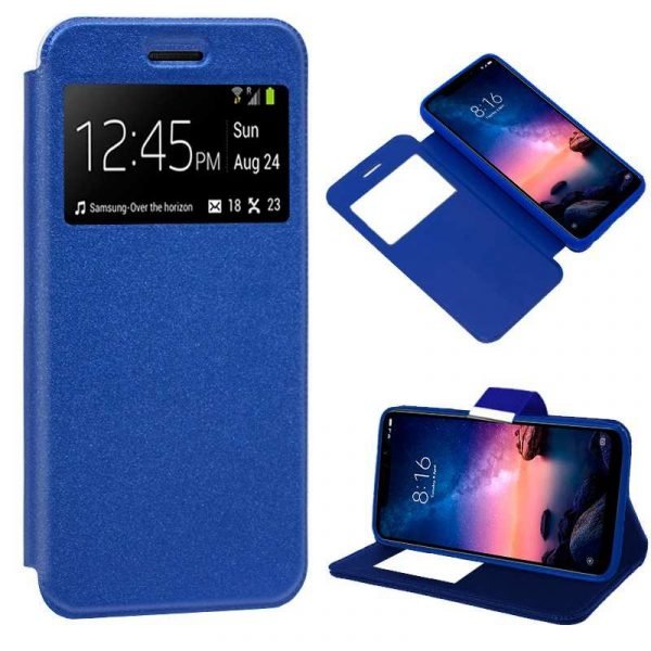 funda flip cover xiaomi redmi note 6 pro liso azul