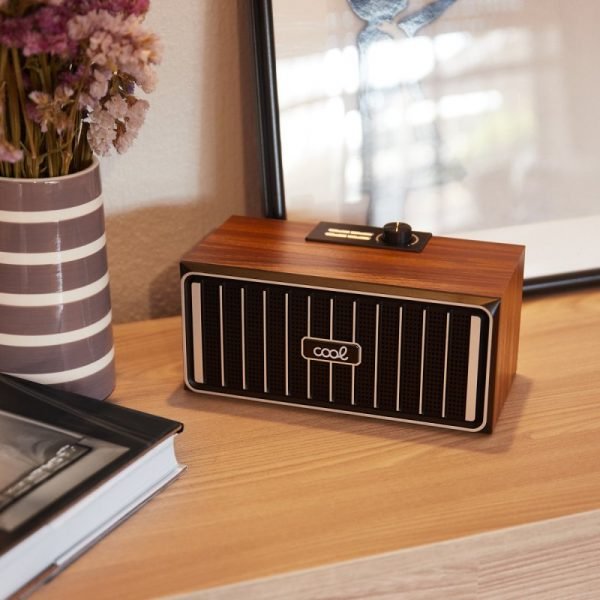 altavoz musica universal bluetooth marca cool retro 20w madera nogal frontal negro 1