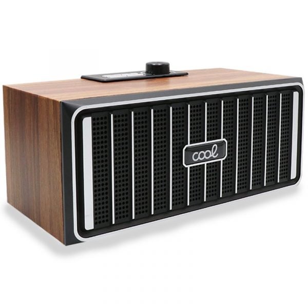 altavoz musica universal bluetooth marca cool retro 20w madera nogal frontal negro