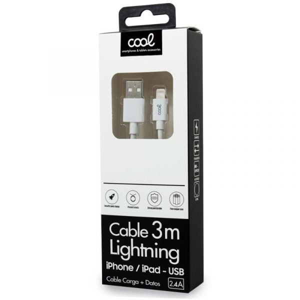 cable usb compatible cool lightning para iphone ipad 3 metros blanco 1
