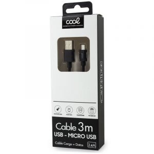 cable usb compatible cool universal micro usb 3 metros negro 24 amp 1