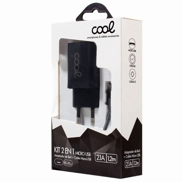 cargador red conector micro usb cool universal 21amp kit 2 en 1 negro 1