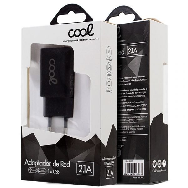 cargador red universal entrada 1 x usb cool 21 amperios negro 1