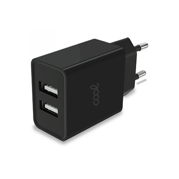 cargador red universal entrada 2 x usb cool 24 amperios negro