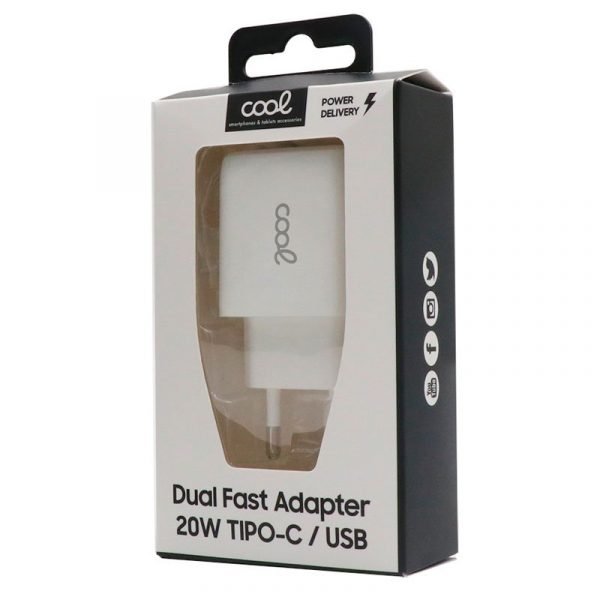 cargador red universal fast charger pd dual tipo c usb cool 20w blanco 1