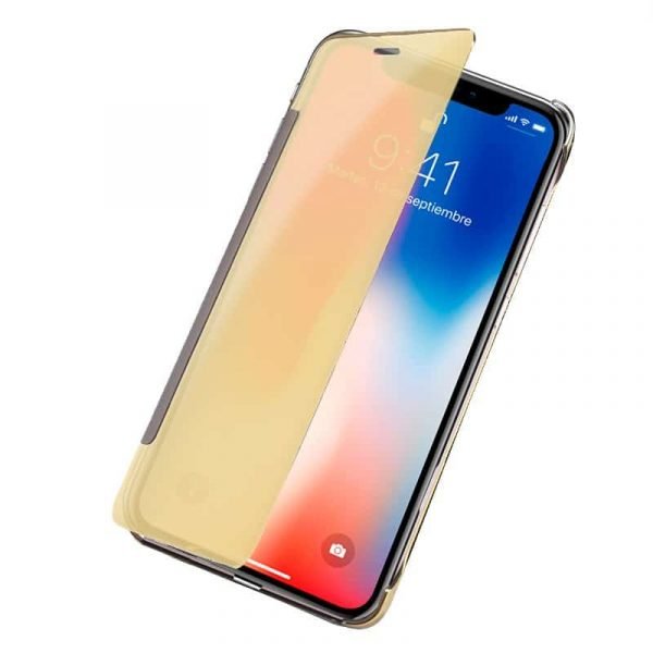 funda cool flip cover para iphone x iphone xs clear view dorado 1