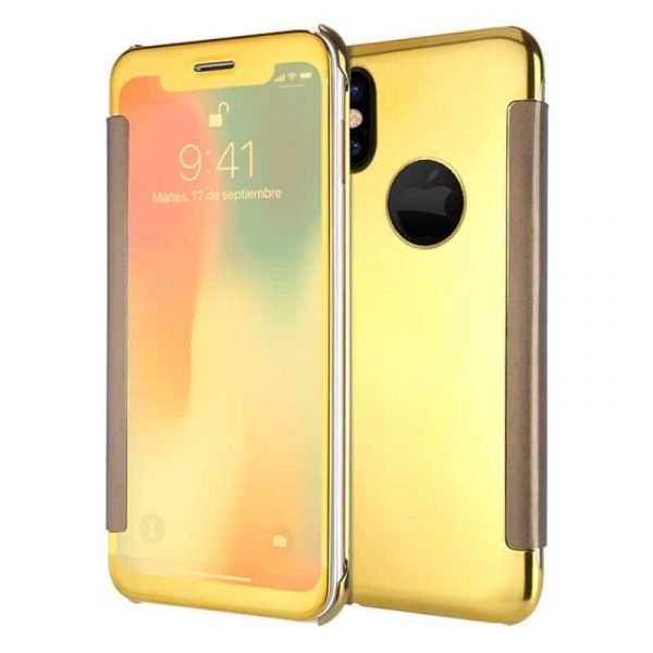 funda cool flip cover para iphone x iphone xs clear view dorado