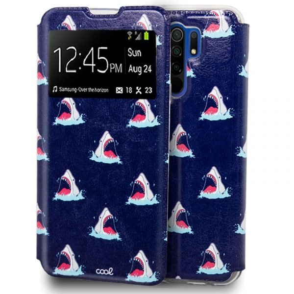 funda cool flip cover para xiaomi redmi 9 dibujos tiburon